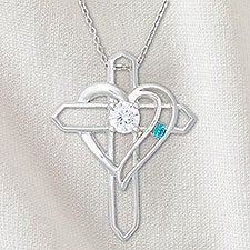 Heart & Cross Personalized Birthstone Necklace