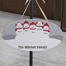 Snowman Family Personalized Oval Wood Sign