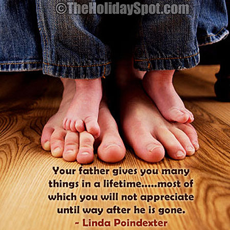 Toddler standing on daddy's feet, father's day quote image, famous quotes