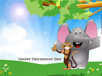 Two animal friends wishing happy friendship day
