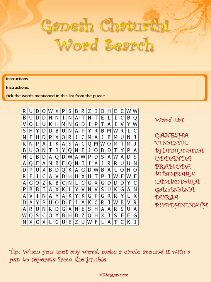 Ganesh Chaturthi Word Search Template - Color
