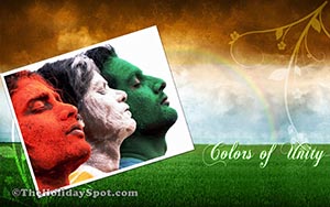 showing three patriotic Indians colored themselves in the color of India