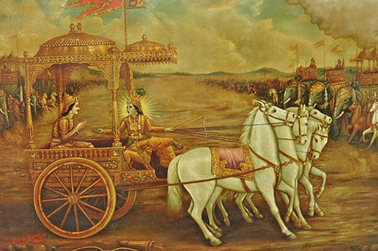 Lord Krishna and Arjuna in the battlefield of Kurukshetra