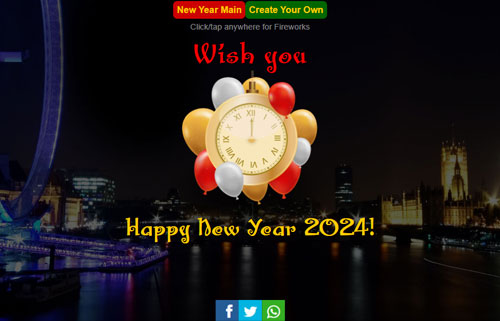 Animated New Year Greetings with Fireworks for WhatsApp, Facebook and Twitter