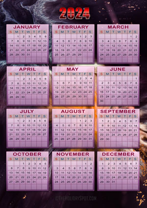 Printable 2024 Calendar with 4K abstract background