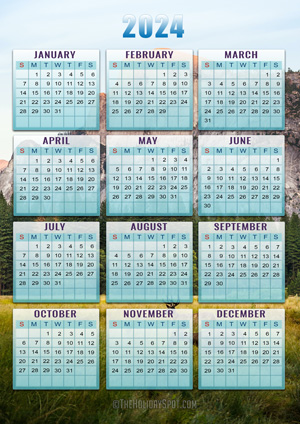 Printable Calendar for the year 2024 with beautiful nature background