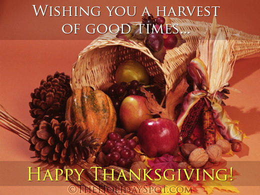 Thanksgiving card showing wishes for a harvest of good time