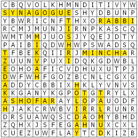 Answers of Yom Kippur word search