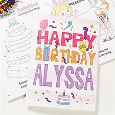 Happy Birthday Boy or Girl Personalized Coloring Activity Book & Crayon Set