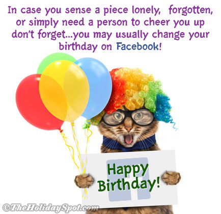 Funny birthday joke showing a cat holding balloons
