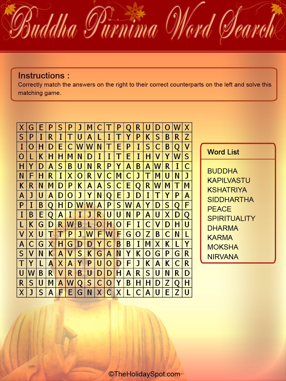 Color Word Search Puzzle Template for Buddha Purnima