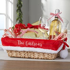 Santa Embroidered Christmas Gift Basket Liner