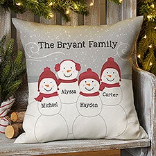 Snowman Family Personalized 16 inch Outdoor Throw Pillow