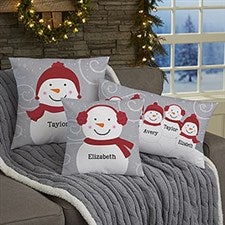 Snowman Family Personalized Throw Pillow