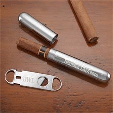 Engraved Silver Cigar Case and Cutter