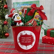 Merry Christmas Personalized Kids Metal Gift Bucket