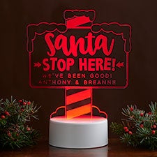 Santa Stop Here Personalized LED Sign