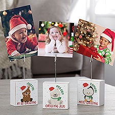 Holly Jolly Christmas Personalized Photo Clip Holder Block