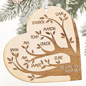 Family Tree Wood Heart Personalized Ornament - Whitewash