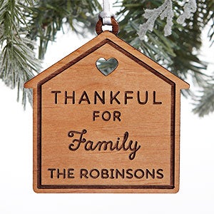 Thankful For Personalized Wood House Ornament- Natural