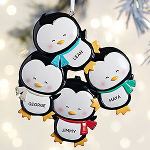 Holly Jolly Penguin Family© Personalized Ornament- 4 Names