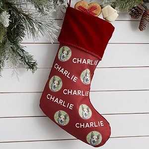 Pet Photo Phrase Personalized Burgundy Christmas Stockings