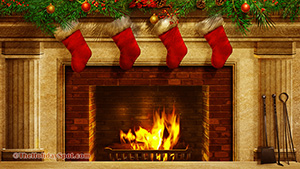 Christmas fireplace and stocking decoration