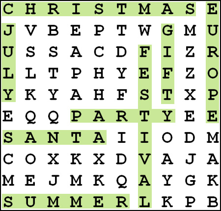 Word Search Puzzle answers