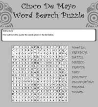 Black and White Cinco de Mayo Word Search Puzzle