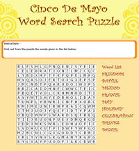 Colored Cinco de Mayo Word Search Puzzle