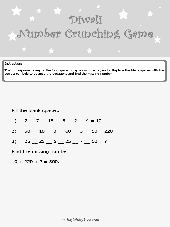 Diwali Number Crunching Puzzle Black And White Template