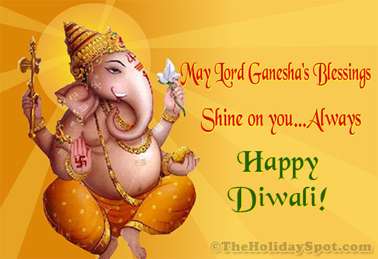 Diwali greeting card with the blessings of Lord Ganesha