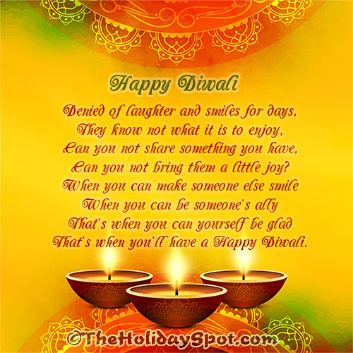 Happy Diwali poem with the background of three diyas
