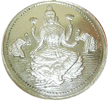 diwali silver coin with goddess Lakshmi