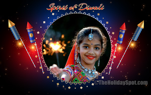 A wallpaper themed with some fire crackers and a little girl holding a sparkler for celebrating Diwali