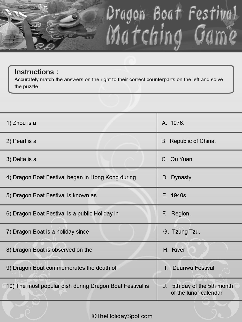 Dragon Boat Festival Black & White Matching Game Template