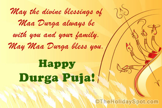 Happy Durga Puja greeting card for WhatsApp and Facebook