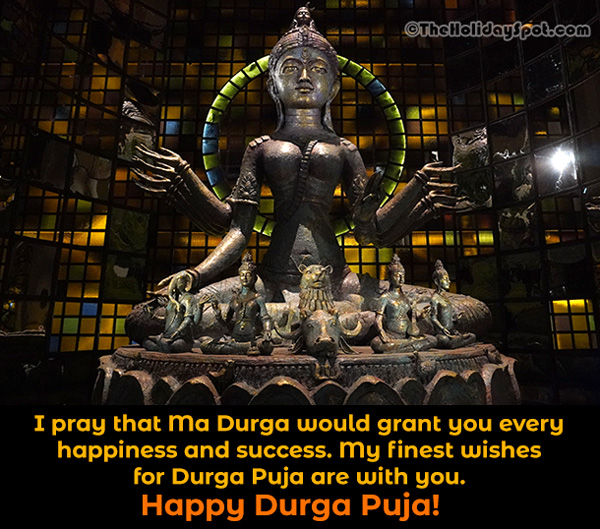 Durga Puja image for WhatsApp with a message for happiness and success