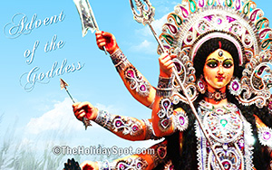 Bright wallpaper depicting Maa durga against the blue sky background