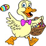 Running Chick with basket of easter eggs