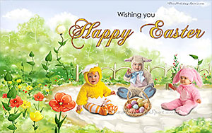 Wallpaper showing Easter wishes from sweet little babies
