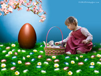 Easter wallpaper showing cute little girl hunting easter egg