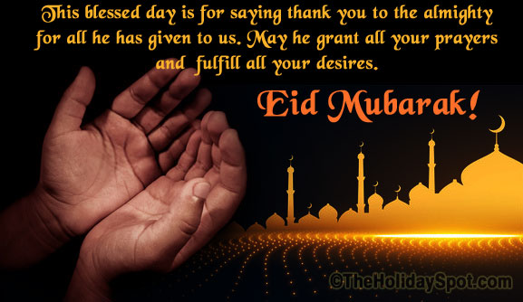 Eid greeting card for Whatsapp and Facebook with the message of saying thanks to the almighty