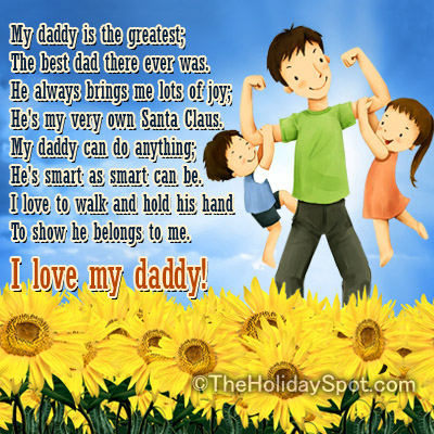 father's day poem card showing father holding his children in his arm