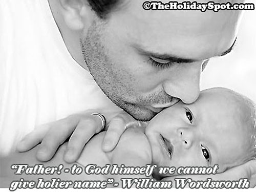 Father kissing his new born child celebrating fathers day, fathers's day quote image, famous quotations