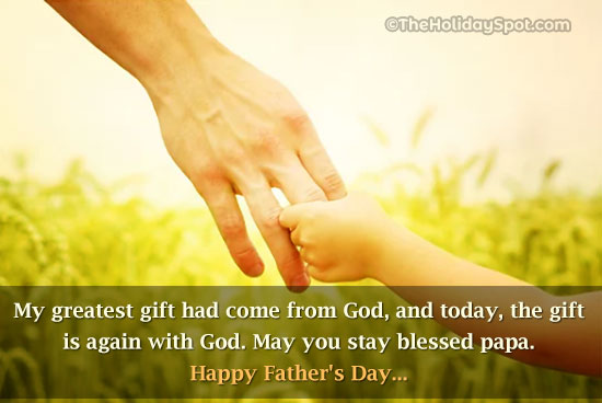 Beautiful in-heavenly Father's Day quote with the background of a father holding hand of his child