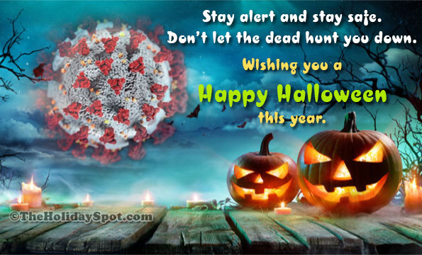 Halloween card with safety message themed with Corona Virus