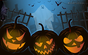 Wallpaper - Halloween Night with bat, pumpkins and ghost