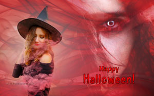 HD Halloween wallpaper themed with a beautiful woman wearing Halloween costume