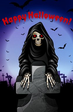 HD Halloween wallpaper of a skeleton in a cave for iPhones